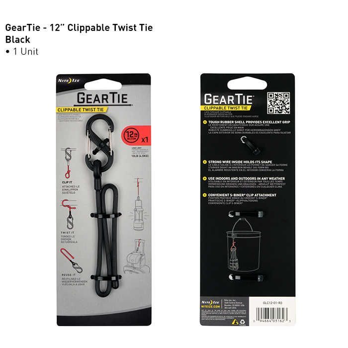 Gear Tie Clippable Twist Tie 30.5cm Black
