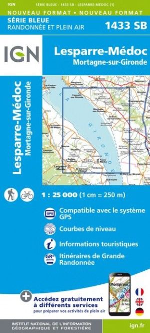 Carte de randonnée 1433SB - Lesparre-Médoc, Mortagne-sur-Gironde - 1/25 000