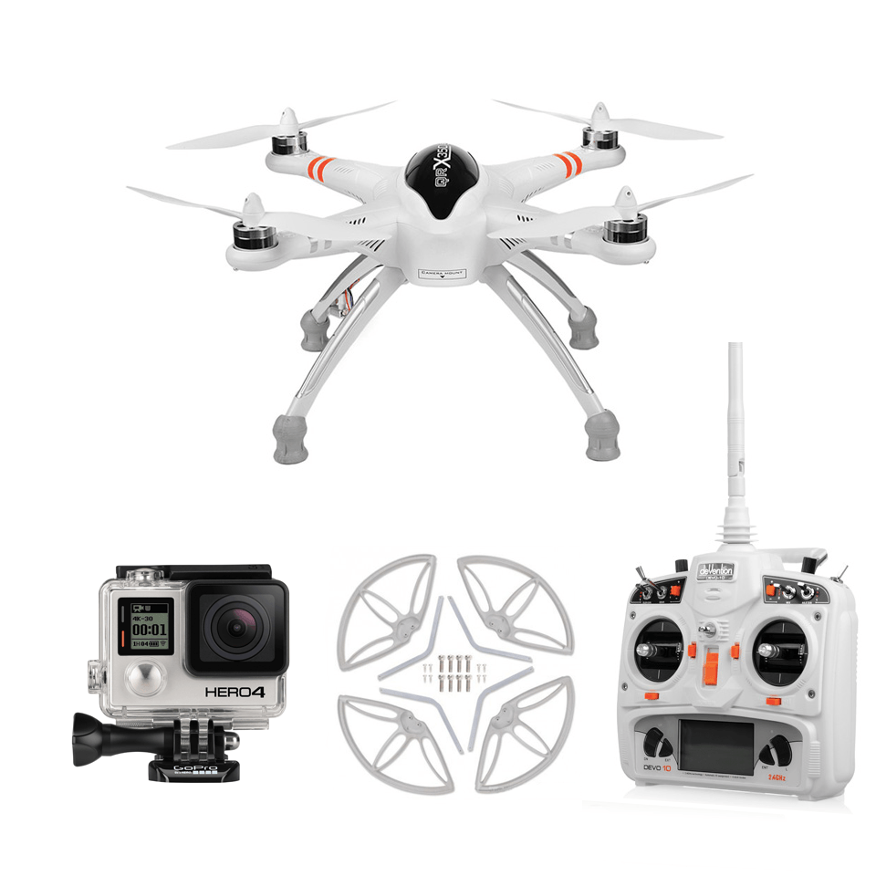 Drone QRX350 PRO DEVO 10 + GIMBLE + Caméra GoPro Hero 4 Black + les protections d'hélices + batterie lipo 11.1 V 