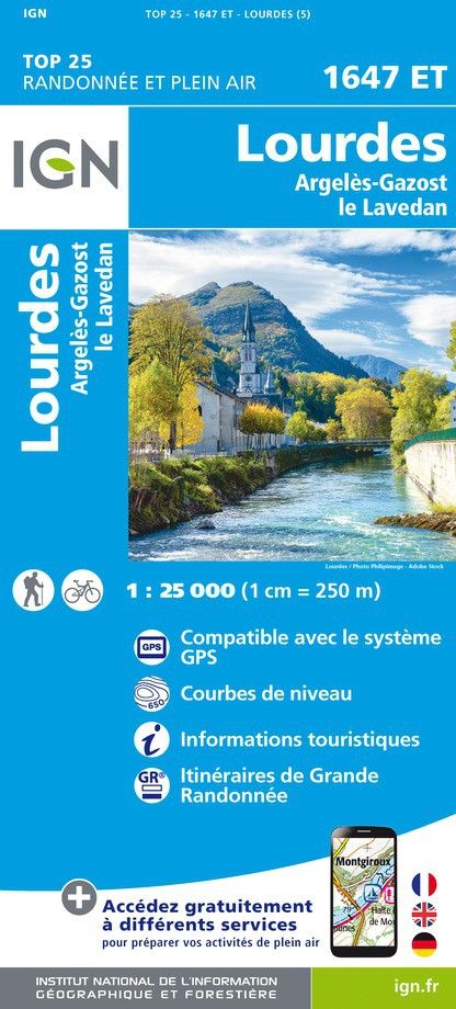 Carte de randonnée Top 25 - 1647 ET - Lourdes / Argelès-Gazost / Le Lavedan - 1 /25 000