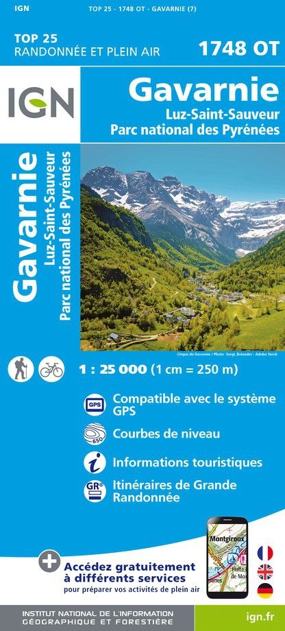Carte de randonnée TOP 25 - 1748OT Gavarnie/luz-Saint-Sauveur / Pn Des Pyrénées - 1/25 000