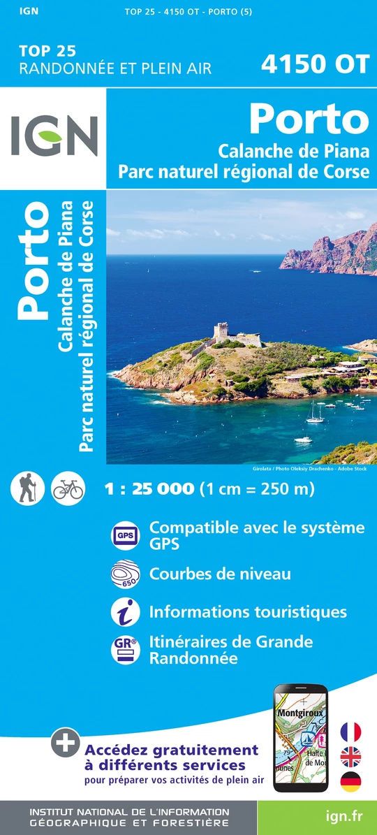 Carte ign 4150OT Porto Calanche de Piana de Corse