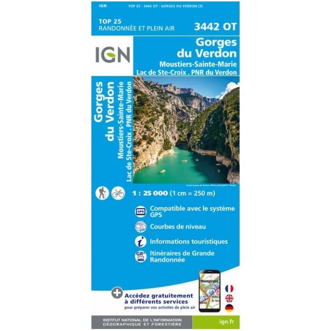 Carte Ign Top25 1/25000 3442OT Gorges du Verdon 