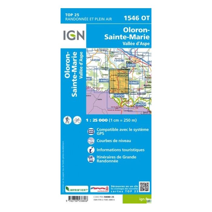 Carte IGN 1546OT Oloron Ste Marie/Valle d'Aspe (GPS)