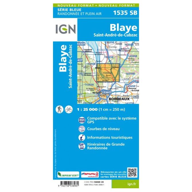 Carte IGN 1535SB Blaye/Saint André de Cubzac (GPS)
