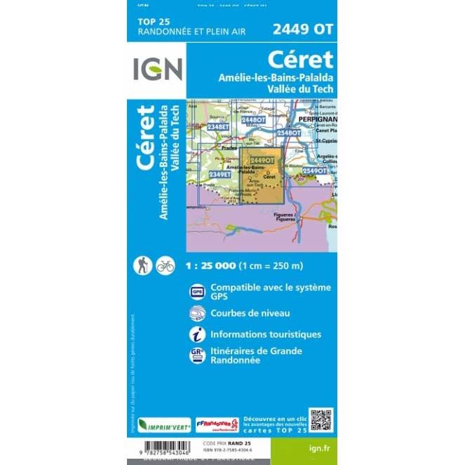 Carte Ign Top25 1/25000 Céret - Amélie-les-bains - Vallée du Tech 