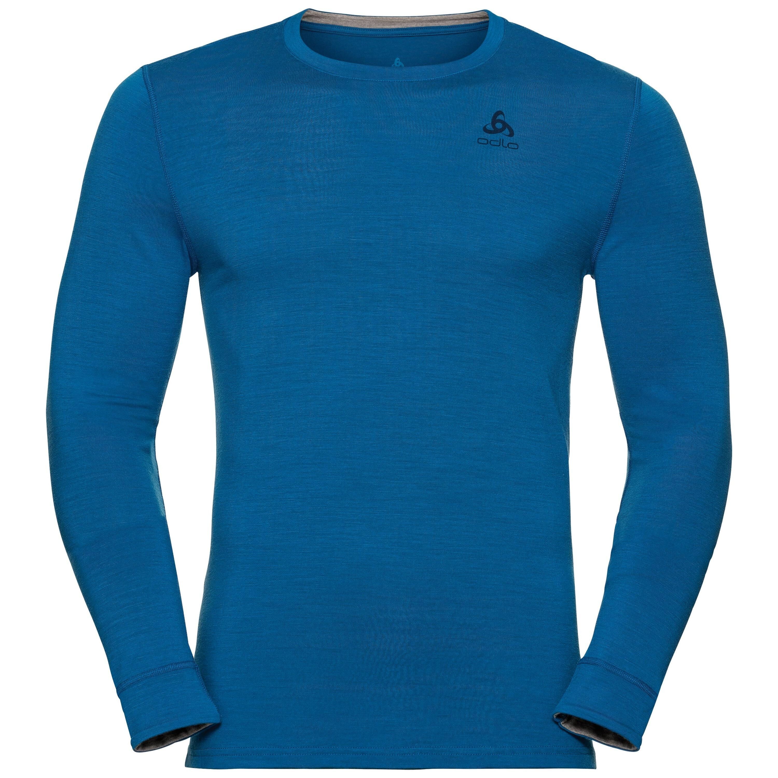 T-shirt manches longues Natural Merino Warm - Mykonos blue - Grey melange