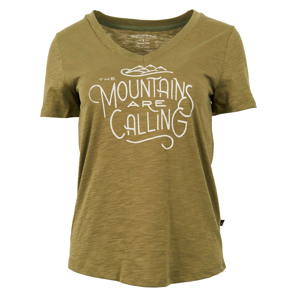 Tee Shirt Mountains Are Calling Graphic - Olive