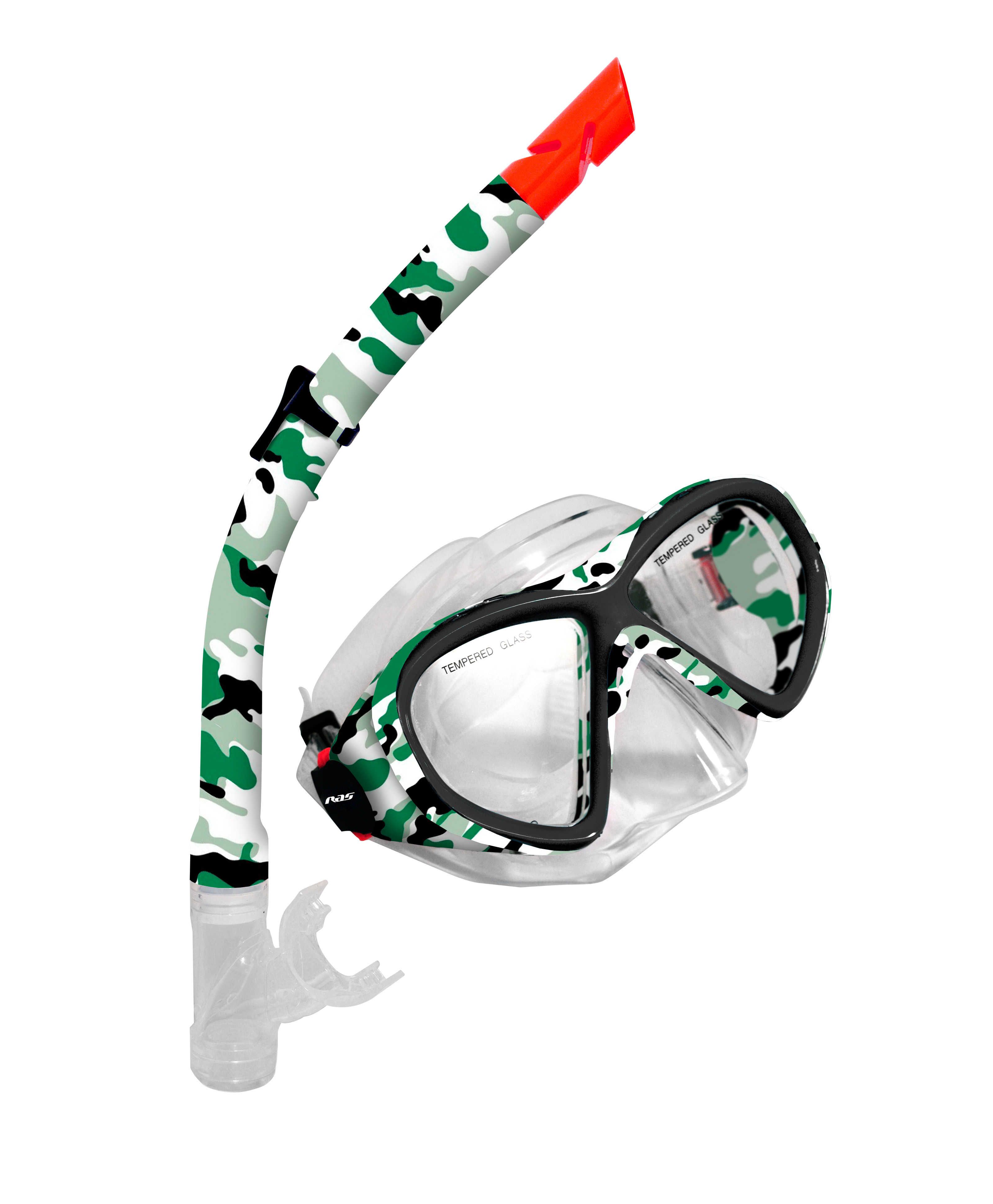 Kit masque et tuba Snorkel Green Camouflage