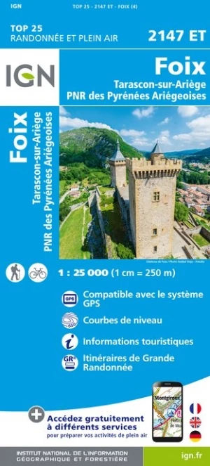 Carte TOP 25 n° 2147 ET - Foix, Tarascon sur Ariège